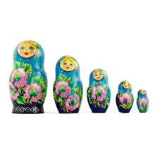 Load image into Gallery viewer, 5 Turquoise Scarf with Poppy Flowers  Nesting Dolls 7 Inches