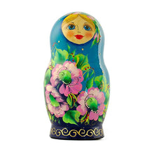 Load image into Gallery viewer, 5 Turquoise Scarf with Poppy Flowers  Nesting Dolls 7 Inches