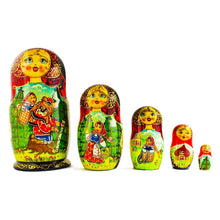 Load image into Gallery viewer, Set of 5 Red Riding Hood Wooden Nesting Dolls Matryoshka 6.5 Inches