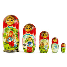 Load image into Gallery viewer, Set of 5 Fairy Tale Nesting Dolls 7 Inches