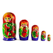 Load image into Gallery viewer, Set of 5 Traditional in Red Scarf Nesting Dolls  6 Inches
