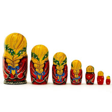 Load image into Gallery viewer, Set of 7 Yana with Cat in Red Dress Nesting Dolls 8.5 Inches