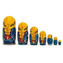 Load image into Gallery viewer, Set of 7 Girls with Cat in Blue Dress Nesting Dolls 8.5 Inches