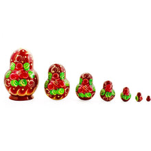 Load image into Gallery viewer, Set of 7 Red and Green Dress  Nesting Dolls 3.5 Inches