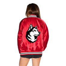 Load image into Gallery viewer, Northeastern Satin Letterman Bomber Jacket