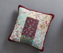 Load image into Gallery viewer, DaDa Bedding Patchwork Burgundy Red Velvet Floral Euro Pillow Cover, 26" x 26" (JHW-868)