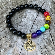 Load image into Gallery viewer, 7 Chakra Prosperity Bracelet With Obsidian