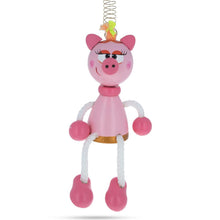 Load image into Gallery viewer, Pig Wooden Doll on a Spring 6 Inches