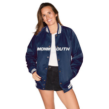 Load image into Gallery viewer, Monmouth Hawks Satin Letterman Bomber Jacket