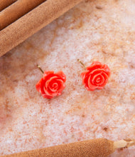 Load image into Gallery viewer, Orange Coral Rose Post Stud Earrings