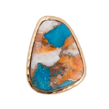 Load image into Gallery viewer, Orange Spiny Oyster and Blue Turquoise Matrix Abstract Golden Ring