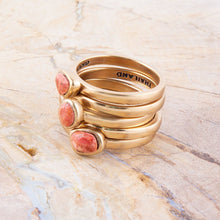 Load image into Gallery viewer, Orange Sponge Coral Golden Stacking Ring Set