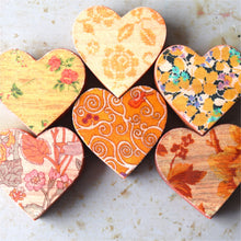 Load image into Gallery viewer, Fabric-Faced Wooden Hearts