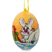 Load image into Gallery viewer, White Bunny with Gift Wooden Christmas Ornament