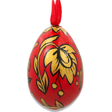 Load image into Gallery viewer, Khokhloma Golden Flowers Wooden Egg Easter Ornament 3 Inches