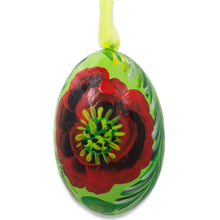Load image into Gallery viewer, Red Flowers on Green Wooden Egg Easter Ornament 3 Inches