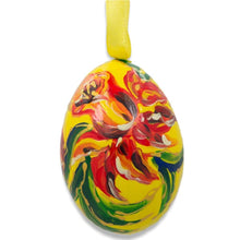 Load image into Gallery viewer, Red Flower on Yellow Wooden Egg Easter Ornament 3 Inches