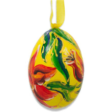 Load image into Gallery viewer, Red Flower on Yellow Wooden Egg Easter Ornament 3 Inches