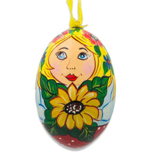 Load image into Gallery viewer, Doll with Sunflower Wooden Egg Ornament 3 Inches