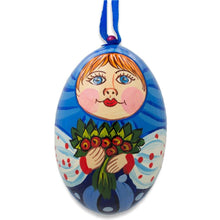 Load image into Gallery viewer, Doll with Flower Bouquet Wooden Egg Ornament 3 Inches