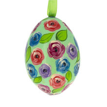 Load image into Gallery viewer, Blue, Red and Purple Flowers Wooden Egg Easter Ornament 3 Inches