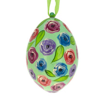 Load image into Gallery viewer, Blue, Red and Purple Flowers Wooden Egg Easter Ornament 3 Inches