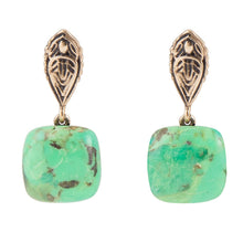 Load image into Gallery viewer, Ornate Lime Green Turquoise Golden Post Top Earrings