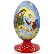 Load image into Gallery viewer, Virgin Mary, Joseph and Baby Jesus Wooden Egg Nativity Figurine 4.75 Inches