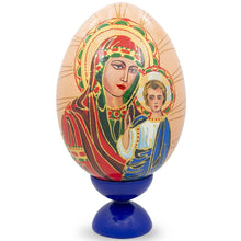 Load image into Gallery viewer, Virgin Mary and Jesus Icon Wooden Easter Egg Figurine 7.25 Inches