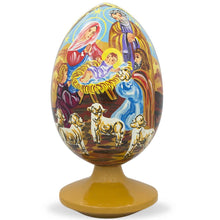 Load image into Gallery viewer, Virgin Mary, Joseph, Jesus, 3 Kings &amp; Lambs Nativity Scene Wooden Egg 4.75 Inch