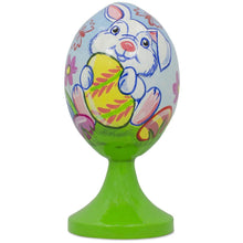 Load image into Gallery viewer, White Bunny Holding Easter Egg Wooden Figurine