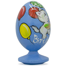 Load image into Gallery viewer, White Cat with Happy Birthday Balloons Wooden Figurine