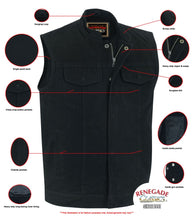 Load image into Gallery viewer, Weston Black Men's Denim Motorcycle Vest – Single Panel Back