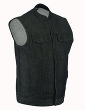 Load image into Gallery viewer, Men's Rough Rub-Off Raw Finish Motorcycle Denim Vest - Black