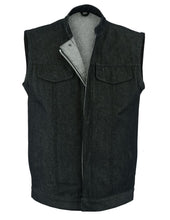 Load image into Gallery viewer, Men's Rough Rub-Off Raw Finish Motorcycle Denim Vest - Black