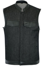 Load image into Gallery viewer, Men's Upgraded Rough Rub-Off Denim Motorcycle Vest w/Leather Trim