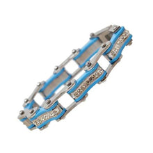 Load image into Gallery viewer, VJ114 Two Tone Silver/Turquoise W/White Crystal Centers