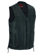 Load image into Gallery viewer, Men's Tall Classic Tapered Bottom Biker Leather Vest- Black