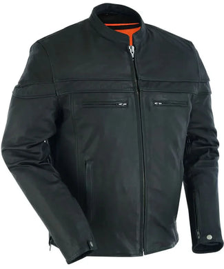 Men's Sporty Lightweight Black Leather Cross Over Jacket