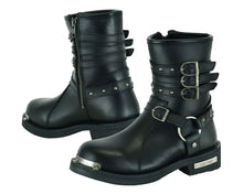 Load image into Gallery viewer, Women's 9 Inch Black Triple Buckle Leather Harness Boot