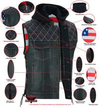 Load image into Gallery viewer, Men's Road Edge Leather Black Vest – Removable Hood