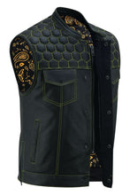 Load image into Gallery viewer, Men's Gold Rush Black Leather Vest - Yellow Stitching