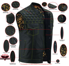 Load image into Gallery viewer, Men's Gold Rush Black Leather Vest - Yellow Stitching