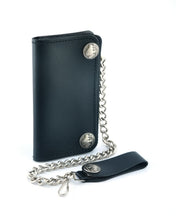 Load image into Gallery viewer, BWC232 Buffalo Nickel Snap Black Leather Long Bi-Fold Biker Wallet