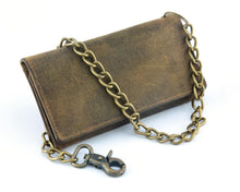 Load image into Gallery viewer, BWC233 DISTRESSED BROWN LEATHER LONG TRI-FOLD BIKER WALLET