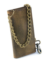 Load image into Gallery viewer, BWC233 DISTRESSED BROWN LEATHER LONG TRI-FOLD BIKER WALLET