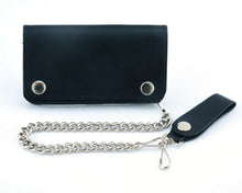 Load image into Gallery viewer, BWC237 Black Leather Long Bi-Fold Biker Chain Wallet