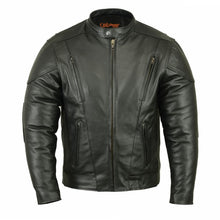 Load image into Gallery viewer, Men's Black Vented Motorcycle Jacket with Plain Sides