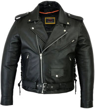 Load image into Gallery viewer, Men's Classic Side Lace Police Black Leather Motorcycle Jacket