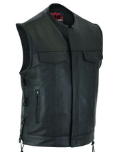 Load image into Gallery viewer, Men's Combat Black motorcycle Leather Vest - Gun Pockets &amp; Side Laces